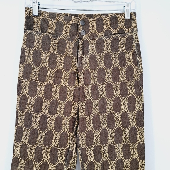 Ohm Brown Taupe Embroidered Boho Wide Straight Leg Trouser Pants‎ - Picture 2 of 8
